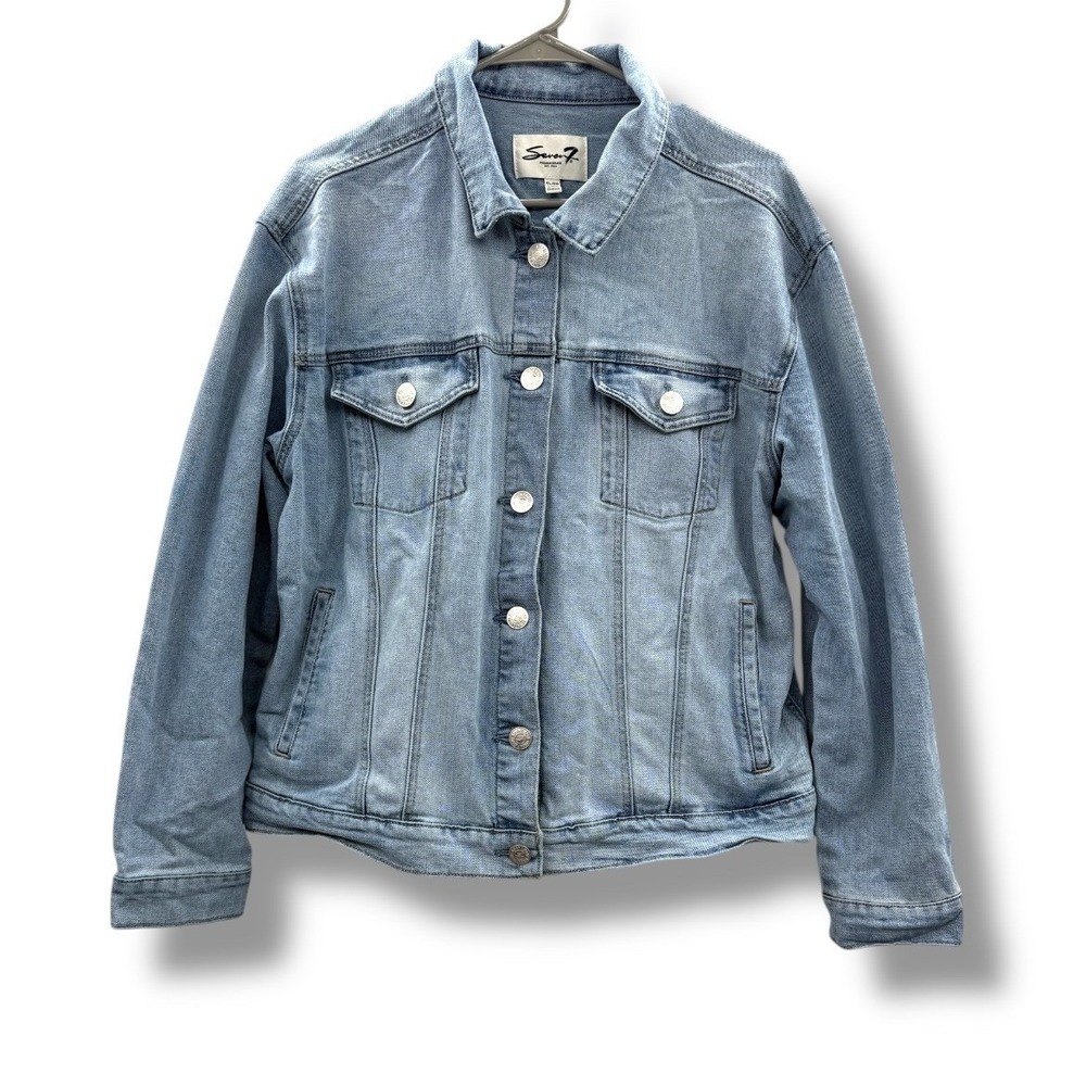 Seven7 Light Wash Denim Jacket Women's XL Button Front Classic Casual Layer